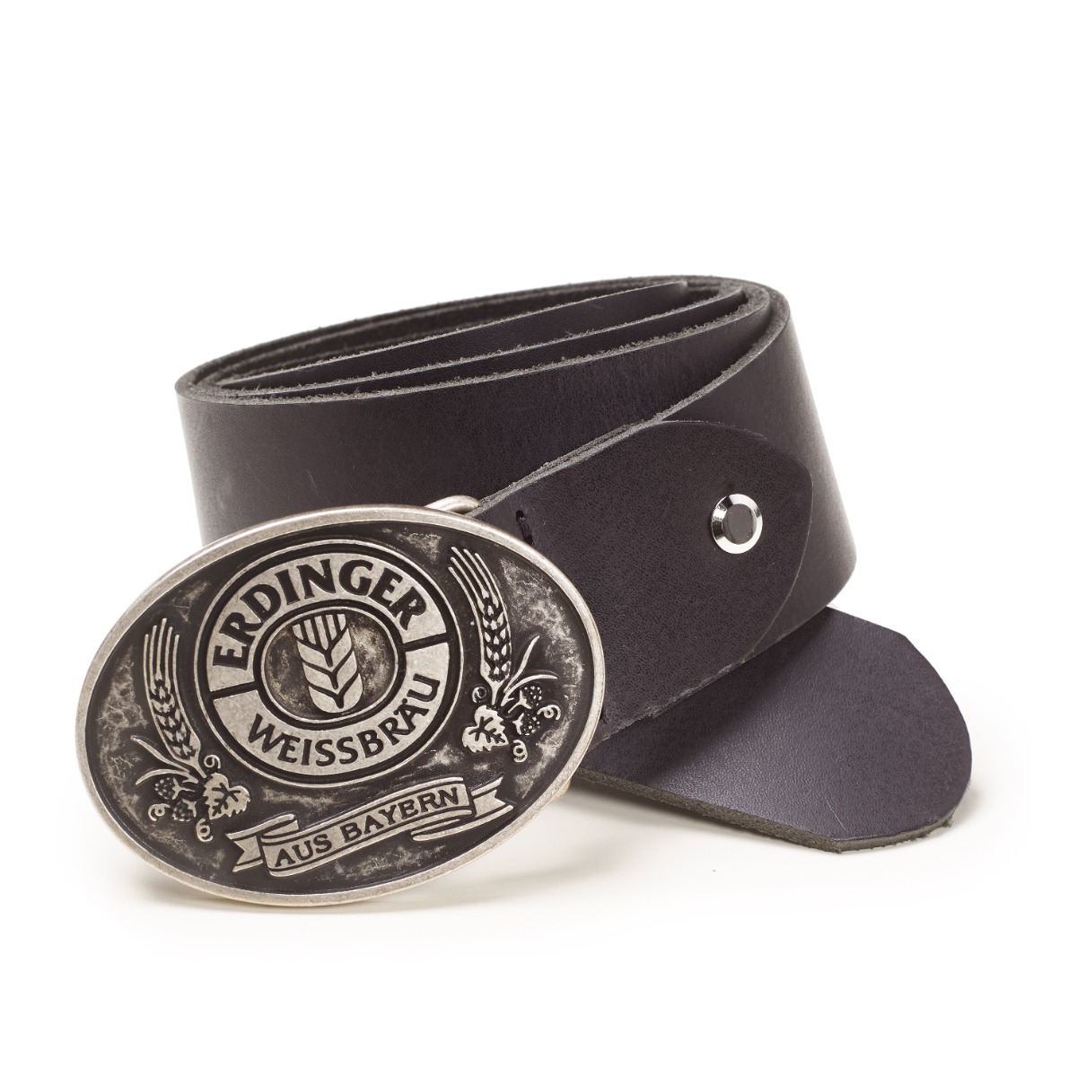Belt leather black with Erdinger logo